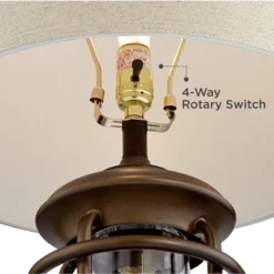 Franklin Iron Works Andreas Industrial Table Lamp 26" High Brown Metal With Nightlight LED And USB Charging Port Oatmeal Shade For Living Room Desk -Home Decoration Sale GUEST 48784dc5 bb0b 4357 a102 7b377aac726c