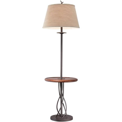 Franklin Iron Works Rustic Floor Lamp With Table 63.5" Tall Wood Twisted Iron Base Linen Empire Shade For Living Room Reading Bedroom 6 Franklin Iron Works Rustic Floor Lamp With Table 63.5" Tall Wood Twisted Iron Base Linen Empire Shade For Living Room Reading Bedroom - Image 6