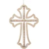 Set Of 3 Wood Biblical Carved Beaded Crosses Wall Decors With Rope Hanger Brown - Olivia & May