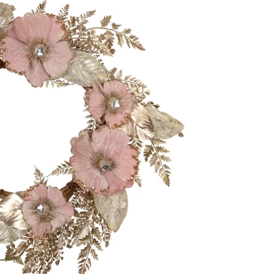 Northlight Champange And Pink Flower Wreath, 24-Inch, Unlit 3 Northlight Champange And Pink Flower Wreath, 24-Inch, Unlit - Image 3