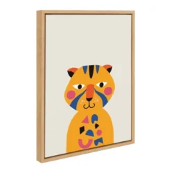 18" X 24" Sylvie Mid Century Modern Baby Tiger Framed Canvas Wall Art By Rachel Lee Natural - Kate And Laurel