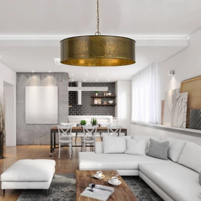 9.5" X 29.5" Metal Rochefort Round Chandelier Gold - Cal Lighting 1 9.5" X 29.5" Metal Rochefort Round Chandelier Gold - Cal Lighting