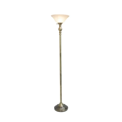 1 Light Torchiere Floor Lamp With Marbleized Glass Shade Antique Brass - Elegant Designs 1 1 Light Torchiere Floor Lamp With Marbleized Glass Shade Antique Brass - Elegant Designs