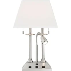 Possini Euro Design Dexter Modern Table Lamp 26" High Brushed Nickel With USB And AC Power Outlet In Base LED Reading Light White Shade For Home Desk -Home Decoration Sale GUEST 550d45bd 55cb 4f73 93fa 137dbebc1854