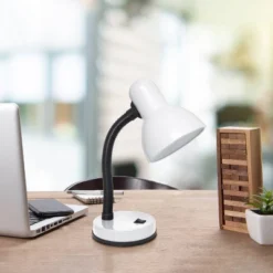 14.25" Traditional Fundamental Metal Desk Task Lamp And Bowl Shaped Shade With Flexi Gooseneck White - Creekwood Home -Home Decoration Sale GUEST 5574eed6 192f 414a 89b7 0a01b5be17d8