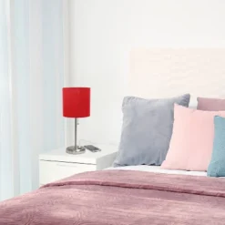 19.5" Bedside USB Port Feature Metal Table Desk Lamp Brushed Steel With Red Fabric Shade - Creekwood Home -Home Decoration Sale GUEST 55dc447a 7d1e 4b80 917c 85d4e579c23b