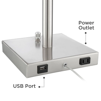 360 Lighting Andre Modern Table Lamps Set Of 2 With Square Risers 28 1/4" Tall Silver Metal USB And AC Power Outlet In Base White Drum Shade For Desk 4 360 Lighting Andre Modern Table Lamps Set Of 2 With Square Risers 28 1/4" Tall Silver Metal USB And AC Power Outlet In Base White Drum Shade For Desk - Image 4