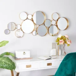 Modern Metal Iron Wall Mirror Gold - CosmoLiving By Cosmopolitan