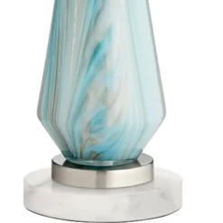 Possini Euro Design Jaime Coastal Table Lamp With Round White Marble Riser 26" High Blue Gray Drum Shade For Bedroom Living Room Office House Home -Home Decoration Sale GUEST 58e1e4c2 bb50 4a88 8d98 4d8e75a3c6dd