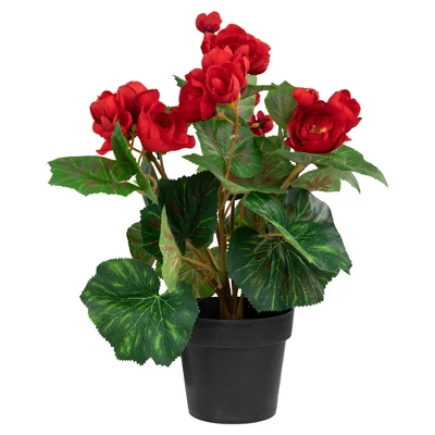 Northlight 11" Red Potted Silk Begonia Spring Artificial Floral Arrangement 2 Northlight 11" Red Potted Silk Begonia Spring Artificial Floral Arrangement - Image 2