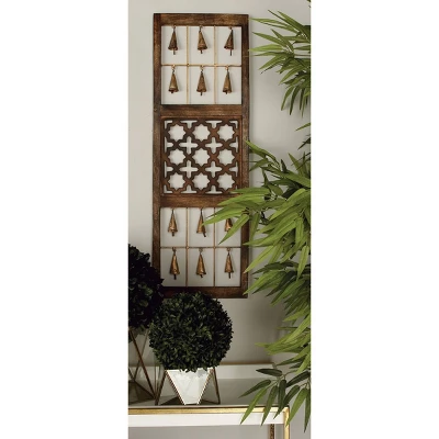 Wood Geometric Intricately Carved Wall Decor With Bells Set Of 3 Brown - Olivia & May 1 Wood Geometric Intricately Carved Wall Decor With Bells Set Of 3 Brown - Olivia & May