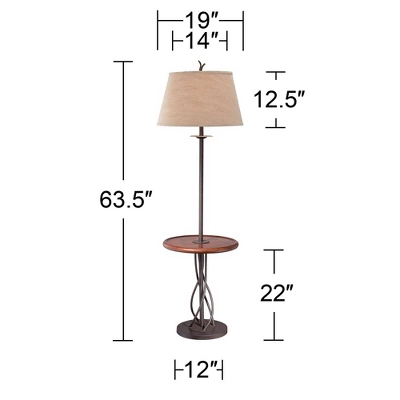 Franklin Iron Works Rustic Floor Lamp With Table 63.5" Tall Wood Twisted Iron Base Linen Empire Shade For Living Room Reading Bedroom 5 Franklin Iron Works Rustic Floor Lamp With Table 63.5" Tall Wood Twisted Iron Base Linen Empire Shade For Living Room Reading Bedroom - Image 5