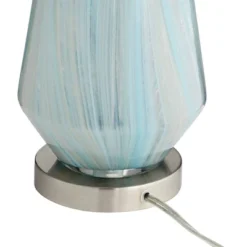 Possini Euro Design Jaime Coastal Table Lamp With Round White Marble Riser 26" High Blue Gray Drum Shade For Bedroom Living Room Office House Home -Home Decoration Sale GUEST 5c91e6df 7d03 4503 9c8f b11389121029