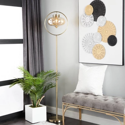 Metal Floor Lamp With Hanging Shade Gold - Olivia & May 1 Metal Floor Lamp With Hanging Shade Gold - Olivia & May