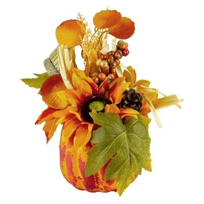 Northlight 12" Autumn Harvest Orange And Yellow Floral Pumpkin Decoration 1 Northlight 12" Autumn Harvest Orange And Yellow Floral Pumpkin Decoration