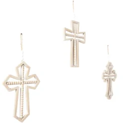 Set Of 3 Wood Biblical Carved Beaded Crosses Wall Decors With Rope Hanger Brown - Olivia & May -Home Decoration Sale GUEST 60b23d17 7d82 4bd2 bced 4943bb477dd4