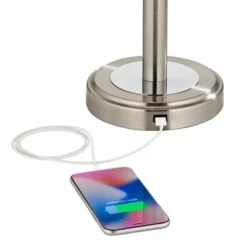 360 Lighting Camile Modern Table Lamps 25" High Set Of 2 Brushed Nickel With Table Top Dimmers USB Charging Port Off White Drum Shade For Office Desk -Home Decoration Sale GUEST 63eb9f7d 0464 464c 873c 9d1522555def