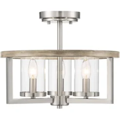 Possini Euro Design Senna Modern Industrial Ceiling Light Semi Flush Mount Fixture 15" Wide Brushed Nickel Gray Wood 3-Light Clear Glass For Bedroom -Home Decoration Sale GUEST 66823a90 d9b1 40d9 9cf1 956b7031d5f8