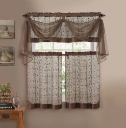 Kate Aurora Complete 4 Piece Linen Leaf Embroidered Complete Kitchen Curtain Set -Home Decoration Sale GUEST 669235fc 2c2f 4c3d a747 c9e56883ecdf