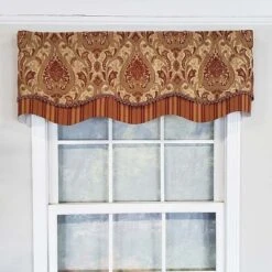 RLF Home Chenille Fabric With Damask Motive Paisley Dream Glory Valance 3" Rod Pocket 50" X 16" Gold/Bronze