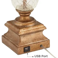 Regency Hill Kona Tropical Table Lamps 26" High Set Of 2 Bronzed Brass Glass With USB Charging Port White Fabric Bell For Bedroom Living Room Desk -Home Decoration Sale GUEST 6cf05c83 a356 4f3e 8b49 11ae5d12e247