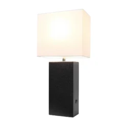 Leather Table Lamp With USB And Fabric Shade Black - Elegant Designs -Home Decoration Sale GUEST 6d248619 7910 4249 967c 12176a11abc2