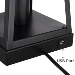 Franklin Iron Works Kacey Industrial Table Lamps 25 1/4" High Set Of 2 Dark Metal With USB LED Nightlight Black Faux Silk Shade For Living Room Desk -Home Decoration Sale GUEST 6f432207 49dc 4cd5 a1d8 7c3e5cb3caf2