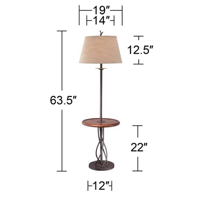 Franklin Iron Works Rustic Floor Lamp With Table 63.5" Tall Wood Twisted Iron Base Linen Empire Shade For Living Room Reading Bedroom 7 Franklin Iron Works Rustic Floor Lamp With Table 63.5" Tall Wood Twisted Iron Base Linen Empire Shade For Living Room Reading Bedroom - Image 7