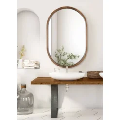 24" X 36" Hutton Wood Framed Capsule Wall Mirror Rustic Brown - Kate & Laurel All Things Decor -Home Decoration Sale GUEST 742b7fc1 1cb3 4819 b1cb 28d257660ef7