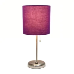 19.5" Bedside USB Port Feature Metal Table Desk Lamp Brushed Steel With Purple Fabric Shade - Creekwood Home -Home Decoration Sale GUEST 77410bc4 3a1e 4723 bb8f fc28f06fa64c