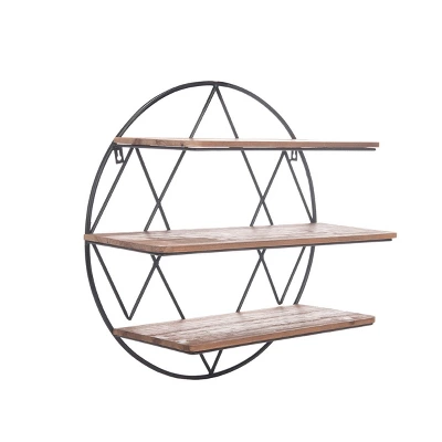 Round 20.25 Inch Diameter Three Tier Wood And Metal Hanging Wall Shelf - Foreside Home & Garden 2 Round 20.25 Inch Diameter Three Tier Wood And Metal Hanging Wall Shelf - Foreside Home & Garden - Image 2