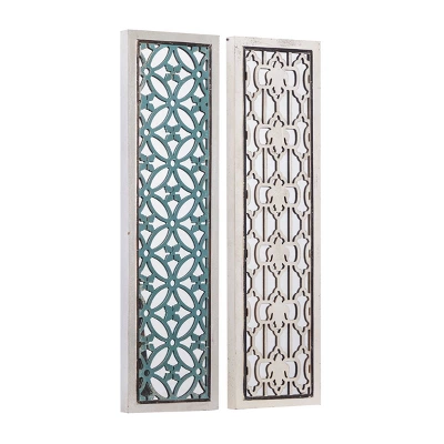 Wood Geometric Intricately Carved Wall Decor With Mirror Set Of 2 White - Olivia & May 6 Wood Geometric Intricately Carved Wall Decor With Mirror Set Of 2 White - Olivia & May - Image 6