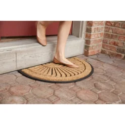 1'5" X 2'5" Shell Half-Circle Indoor/Outdoor Recycled Rubber/Coir Doormat Natural/Black - Entryways