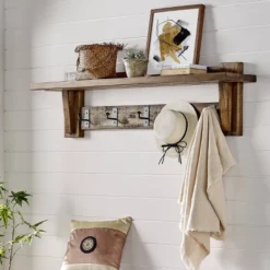 Durango Industrial Wood Coat Hook Entryway Shelf Dark Brown - Alaterre