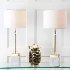 30" (Set Of 2) Dawson Marble/Crystal Table Lamp (Includes LED Light Bulb) White - JONATHAN Y