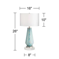 Possini Euro Design Jaime Coastal Table Lamp With Round White Marble Riser 26" High Blue Gray Drum Shade For Bedroom Living Room Office House Home -Home Decoration Sale GUEST 7f0689f3 b5d7 4edd 81d7 3115e539944f