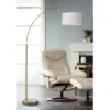 360 Lighting Cora Modern Arc Floor Lamp Standing 72" Tall Brass Metal White Linen Drum Shade Decor For Living Room Reading Bedroom Office House Home