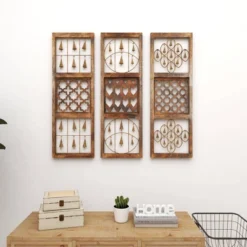 Wood Geometric Intricately Carved Wall Decor With Bells Set Of 3 Brown - Olivia & May 31 Wood Geometric Intricately Carved Wall Decor With Bells Set Of 3 Brown - Olivia & May -Home Decoration Sale GUEST 7f418bfe d712 42ef 8c91 3eb12ab889cd