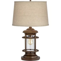 Franklin Iron Works Andreas Industrial Table Lamp 26" High Brown Metal With Nightlight LED And USB Charging Port Oatmeal Shade For Living Room Desk -Home Decoration Sale GUEST 81e3b76f 0c73 49e1 863b ee64ce20556e