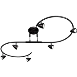 Pro Track Salazar S-Wave 6-Head LED Ceiling Track Light Fixture Kit Spot Light GU10 Adjustable Black Metal Modern Kitchen Bathroom Dining 54" Wide -Home Decoration Sale GUEST 8431048a fcdc 4990 8599 48250f6ba628