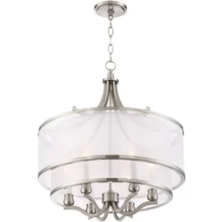 Possini Euro Design Nor Brushed Nickel Pendant Chandelier 23" Wide Modern Double White Organza Shade 6-Light Fixture For Dining Room Kitchen Island -Home Decoration Sale GUEST 8575b373 3204 4154 bb03 cefa7bc3c9ea