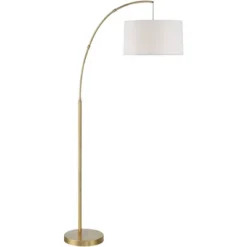 360 Lighting Cora Modern Arc Floor Lamp Standing 72" Tall Brass Metal White Linen Drum Shade Decor For Living Room Reading Bedroom Office House Home -Home Decoration Sale GUEST 86dc9661 4765 4efc 872e 74d306035964
