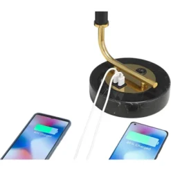 Possini Euro Design Myles Modern Mid Century Desk Lamp 24" High Black Gold With Dual USB Charging Ports Metal Drum Shade For Bedroom Living Room Home -Home Decoration Sale GUEST 8953a866 d171 4236 b47d fcd9e489e044