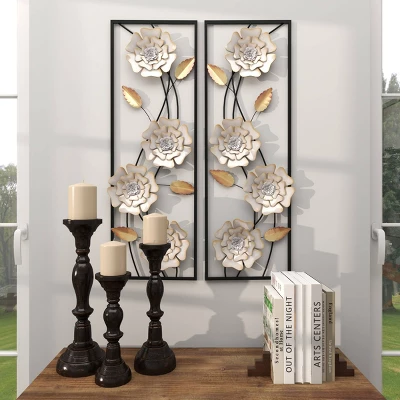 Set Of 2 Metal Floral Wall Decors With Black Frame White - Olivia & May 10 Set Of 2 Metal Floral Wall Decors With Black Frame White - Olivia & May - Image 10