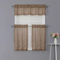 Kate Aurora Shabby Sheer Embroidered Complete 3 Piece Floral Rod Pocket Cafe Kitchen Curtain Tier & Valance Set -Home Decoration Sale GUEST 910358bd 4c9a 4c9a b715 21de0f410e94