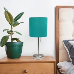 19.5" Bedside USB Port Feature Metal Table Desk Lamp Brushed Steel With Teal Fabric Shade - Creekwood Home -Home Decoration Sale GUEST 913a4b71 be53 43f7 bf30 d5663df7fc94