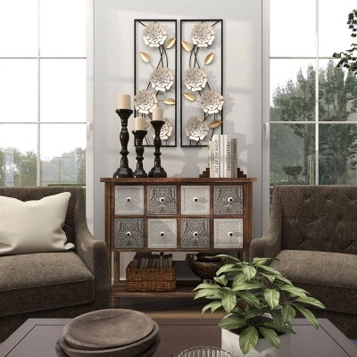 Set Of 2 Metal Floral Wall Decors With Black Frame White - Olivia & May 15 Set Of 2 Metal Floral Wall Decors With Black Frame White - Olivia & May - Image 15