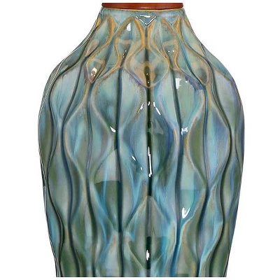 360 Lighting Rocco Modern Mid Century Table Lamp 30" Tall Blue Teal Glaze Ceramic Linen Drum Shade For Bedroom Living Room Bedside Nightstand Office 3 360 Lighting Rocco Modern Mid Century Table Lamp 30" Tall Blue Teal Glaze Ceramic Linen Drum Shade For Bedroom Living Room Bedside Nightstand Office - Image 3