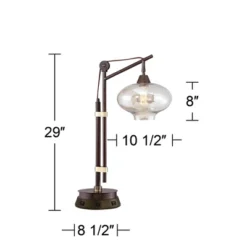 Franklin Iron Works Industrial Desk Table Lamp With USB And AC Power Outlet Workstation Charging Base 29" Tall Bronze Cognac Glass Office -Home Decoration Sale GUEST 962515bb ae6e 4e49 ad30 8f29b650966e