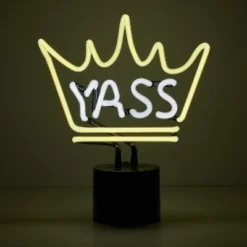 Amped Co 11.3" X 9.75" Neon Desk YASS QUEEN Neon Light Novelty Desk Lamp, Yellow And White Glow